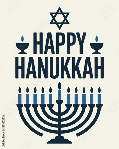 Happy Hanukkah Menorah Jewish Festival of Lights Celebration
