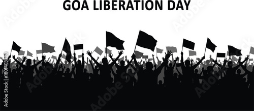 Goa liberation day celebration with crowd and flags silhouette