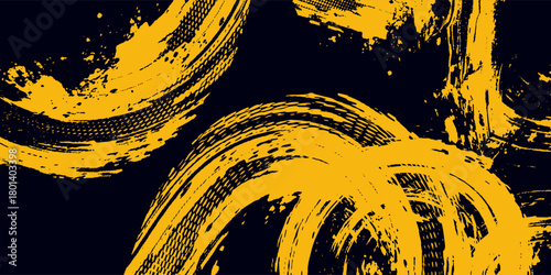 Halftone yellow dots pattern and black gradient grunge texture background.
