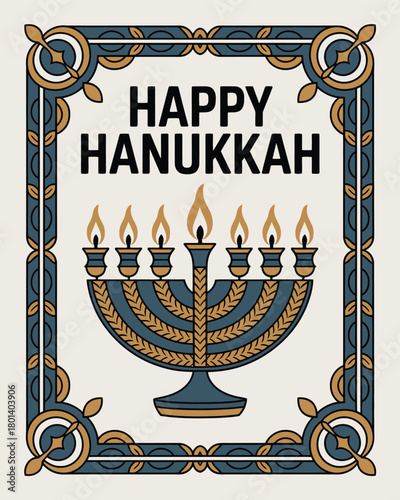 Happy Hanukkah Menorah Jewish Festival of Lights Celebration