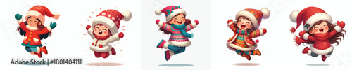 vector of a little girl jumping happily welcoming Christmas