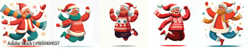 vector of a grandma jumping happily welcoming Christmas