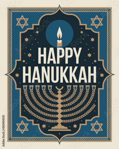 Happy Hanukkah Menorah Star of David Festival of Lights Illustration