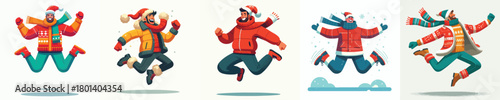vector of a man jumping happily welcoming Christmas
