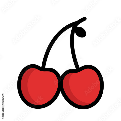 a flat icon of a vector clip art cherry pair with black outline for web and graphic design
