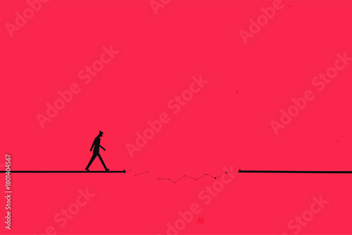 Man Navigating Broken Path Symbolizing Difficulty and Solitude