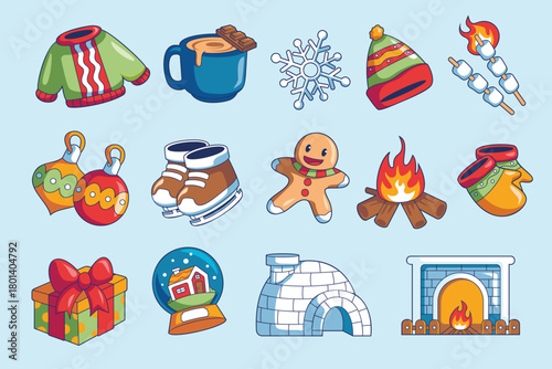Christmas Winter Holiday Elements Illustration Set