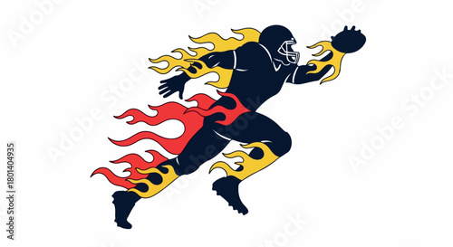 Football player running with flames with transparent background