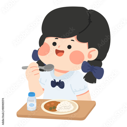 Girl Eating Lunch at School Canteen