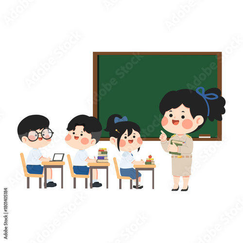 Illustration of Students in Classroom with Teacher