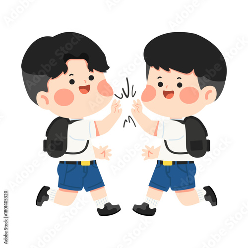 Illustration of School Boys Giving High Five