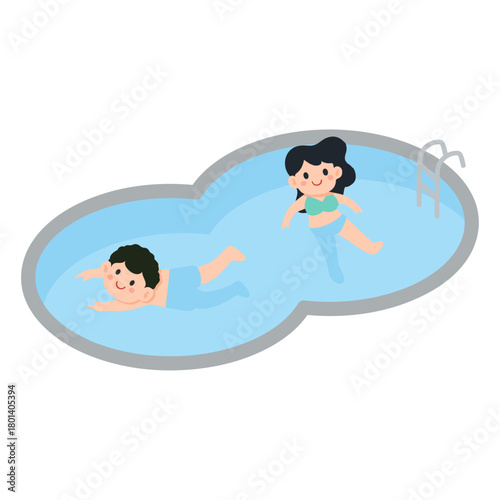 Illustration of People Swimming in Pool