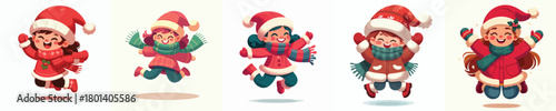 vector of a little girl jumping happily welcoming Christmas