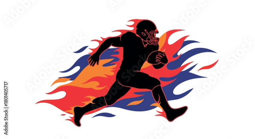 Football player running with flames with transparent background