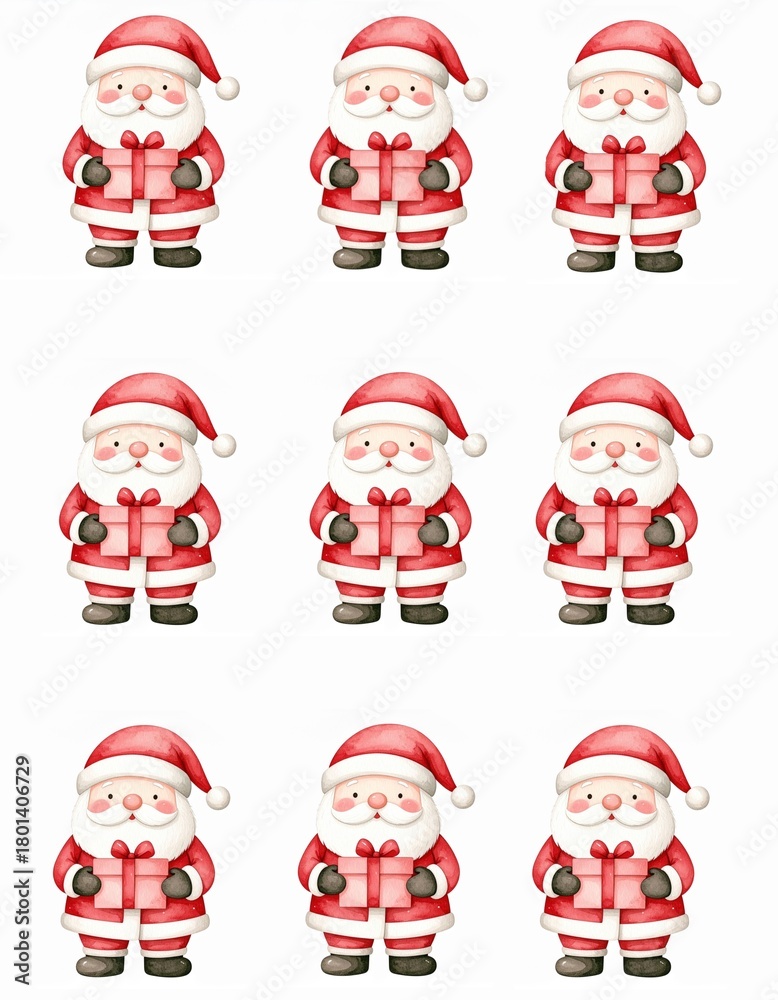 Fototapeta premium Seamless pattern with cute watercolor Santa Claus. 
