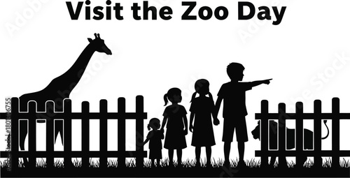 “Visit the Zoo Day Silhouette Illustration of Children Watching Animals”

