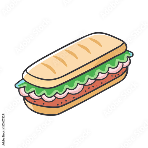 a flat icon of vector clip art submarine sandwich for web and graphic design