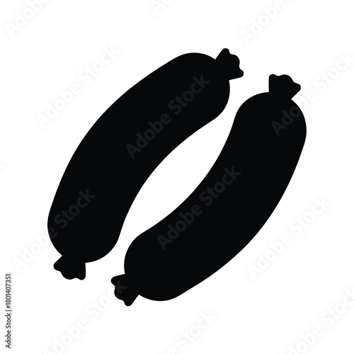 Two dark sausage silhouettes isolated food icon graphic