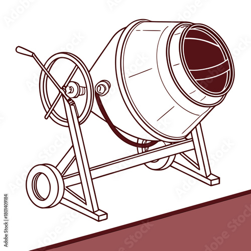 Illustration of a concrete mixer, a machine used to mix cement, sand, and water to create concrete, isolated on construction equipment for building