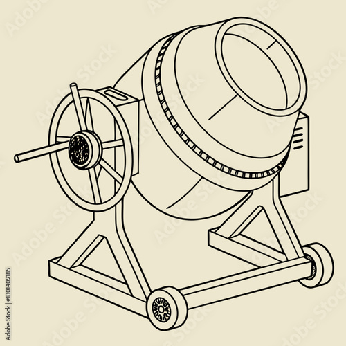 Illustration of a concrete mixer, a machine used to mix cement, sand, and water to create concrete construction equipment for building, isolated on