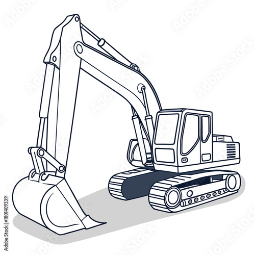 Illustration of an excavator, a heavy construction equipment used for digging and moving earth, isolated on vector illustration in outline style