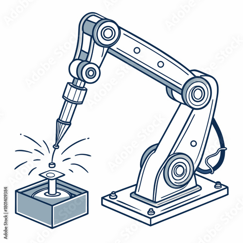 Illustration of a robotic arm performing a task, showcasing automation and precision, isolated on depicts modern manufacturing