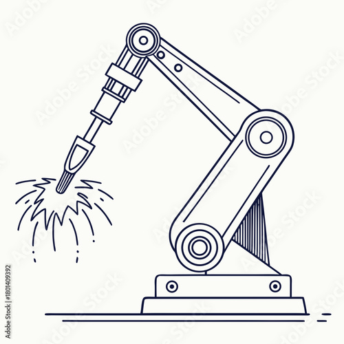 Illustration of a robotic arm performing a welding task, showcasing automation and precision, isolated on depicts modern manufacturing