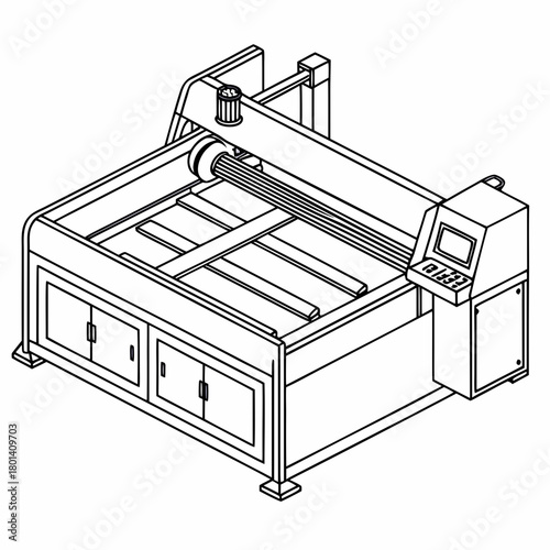 Isometric illustration of a cnc milling machine isolated on, highlighting its capabilities in precision machining and automated manufacturing processes