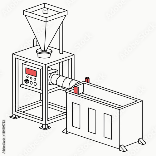 Illustration of a plastic extrusion machine isolated on, showcasing its components and functionality in a clear and concise manner for industrial use