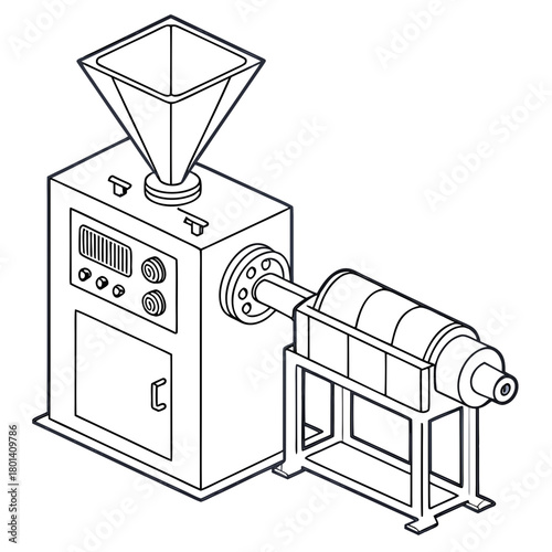Illustration of a plastic extrusion machine isolated on, showcasing its components and functionality in a clear and concise manner for industrial use