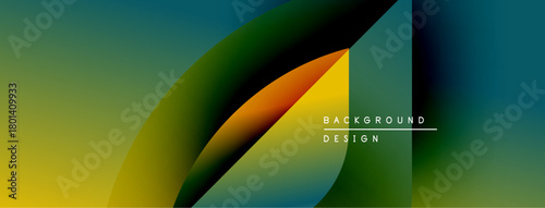 Abstract gradient shapes overlap creating dynamic visual effect. Colors blend smoothly, forming modern background design.