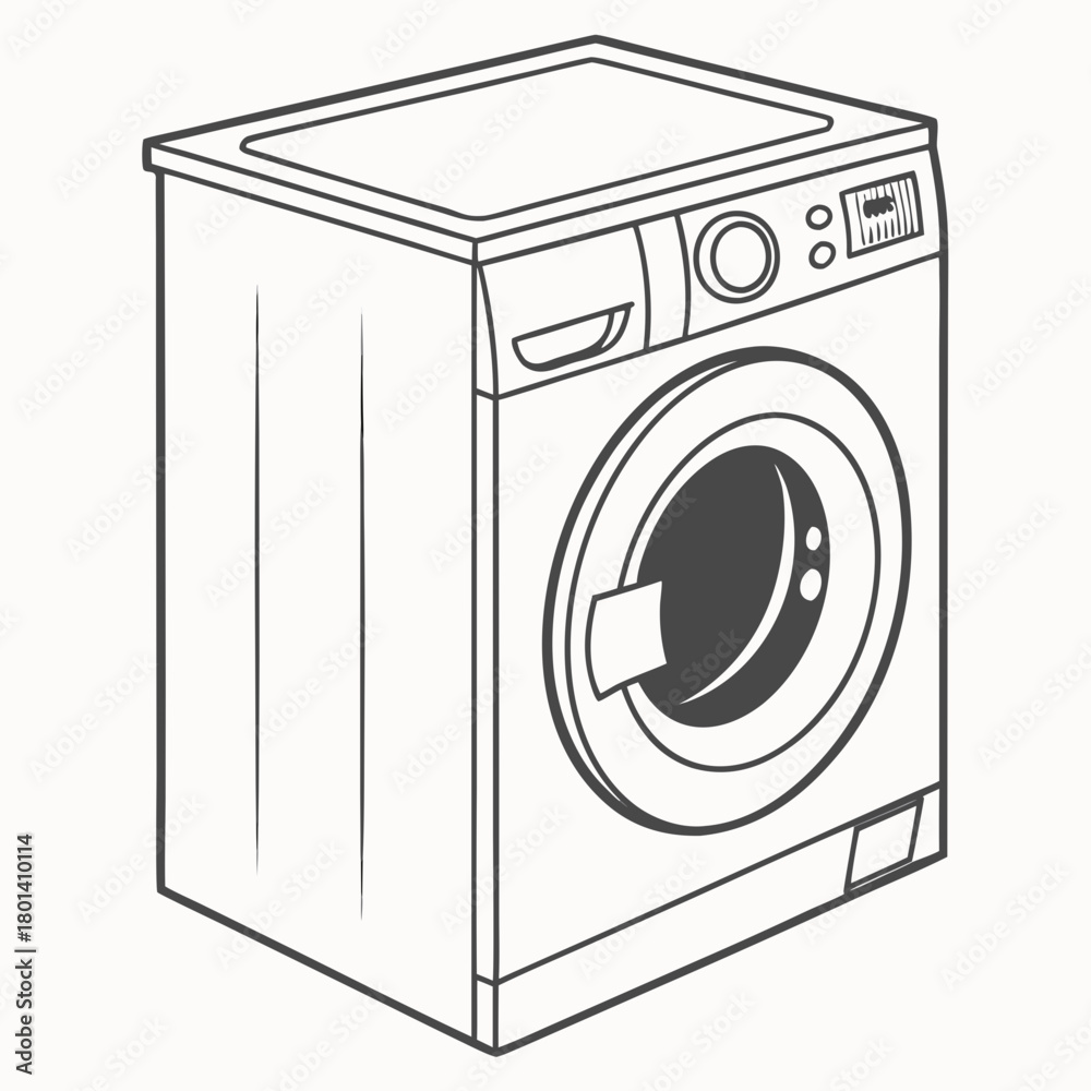 Fototapeta premium A line art illustration of a washing machine isolated on, showcasing appliance design, laundry equipment, and household technology in a minimalist style
