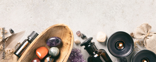 Wellness and Spa Setup with Crystals, Oils, and Candles