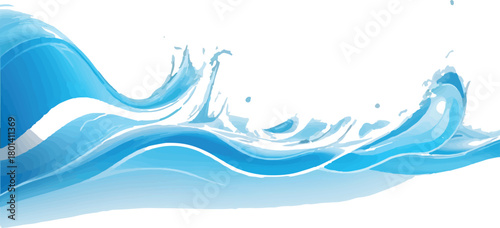 Stylized water wave illustration flowing blue liquid with splashes vector design for backgrounds and banners