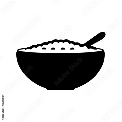 Bowl of cereal or soup icon with spoon silhouette