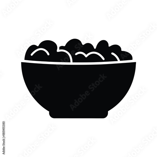 Silhouette of a bowl filled with popcorn, simple icon