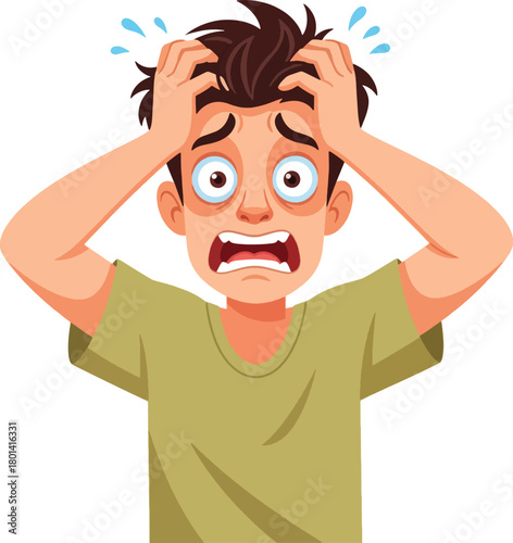 Man with hands on head in panic