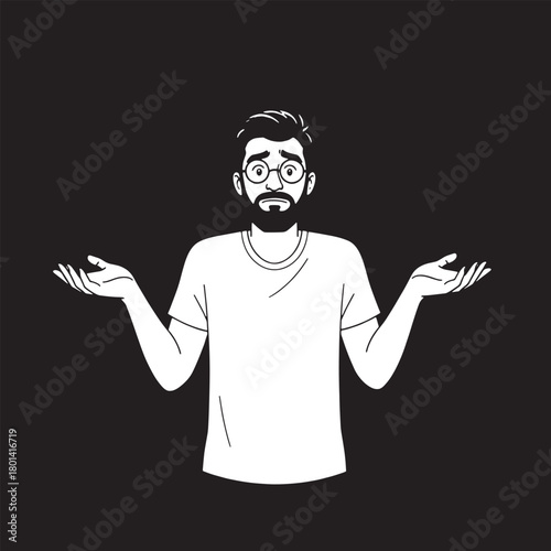Man with beard and glasses shrugging shoulders