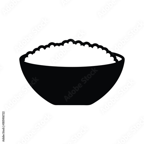 Silhouette of a bowl of cooked white rice icon graphic food