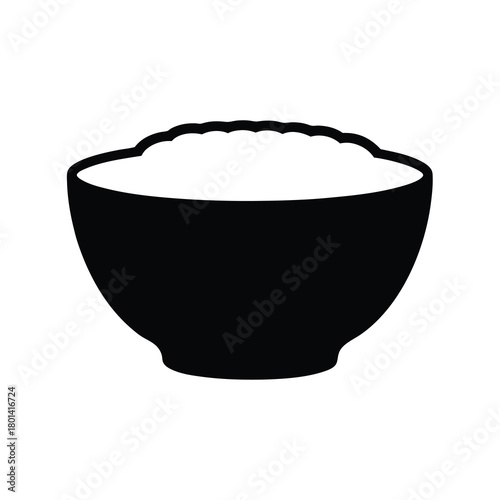 Bowl of steaming white rice, isolated minimalist icon