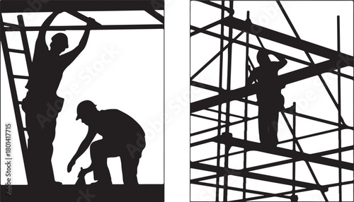 Dynamic construction crew silhouette working hard