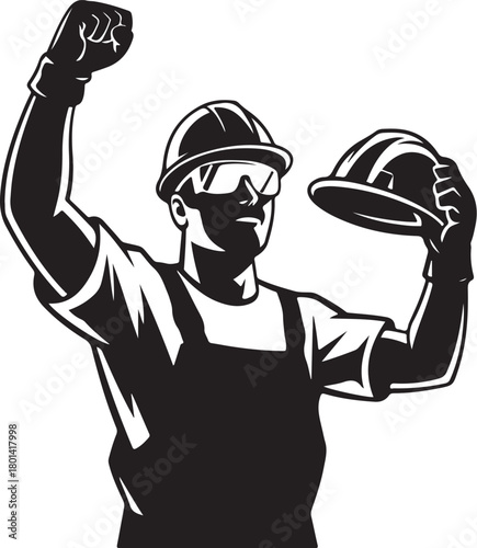 Confident construction worker celebrating project win