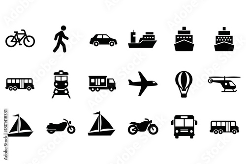 Black Transport Silhouette Vector Icon Set