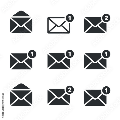 Email notification icons set with different counts