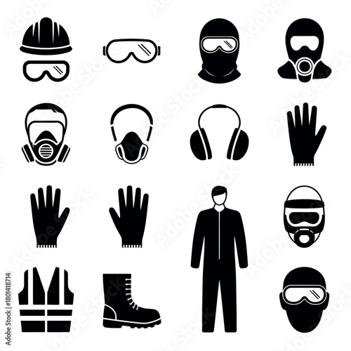 Collection of safety equipment icons for personal protective gear