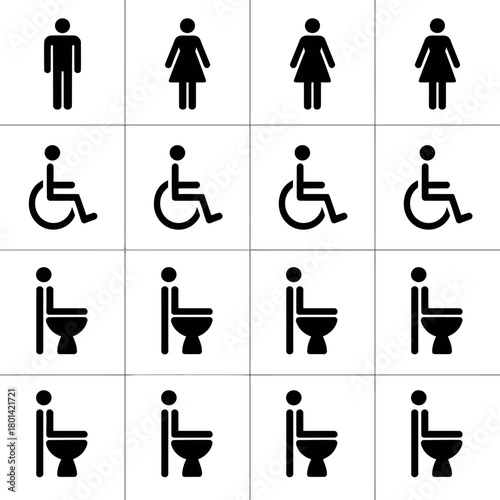 Collection of restroom icons for men women and disabled individuals