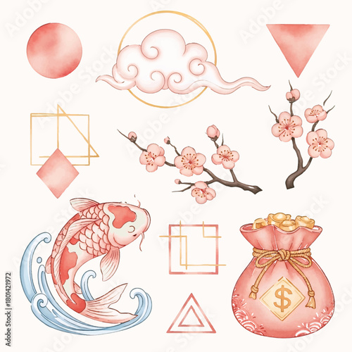 Chinese New Year Watercolor Elements Collection
