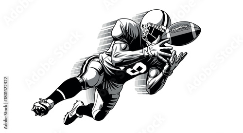 Football player catching ball in mid-air
