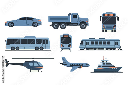 Flat Modern Transport Vector Icon Set