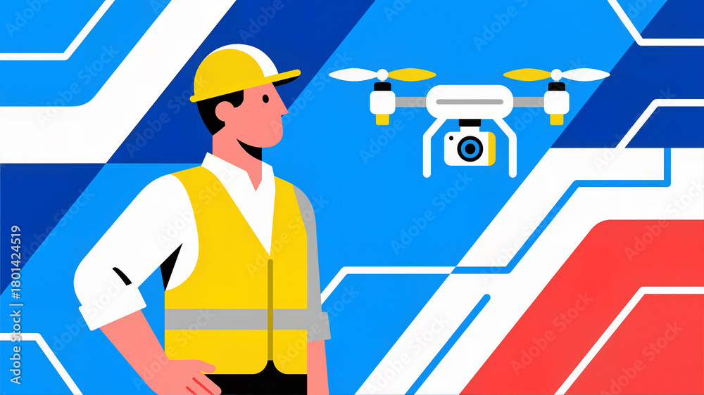 Fototapeta premium Technician Operating Camera Drone for Aerial Monitoring and Survey